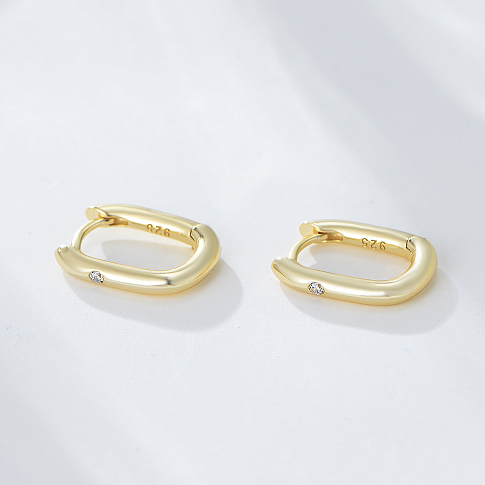 Geometric Glossy U-Shaped Ear Clip Huggie Hoop CZ Earrings