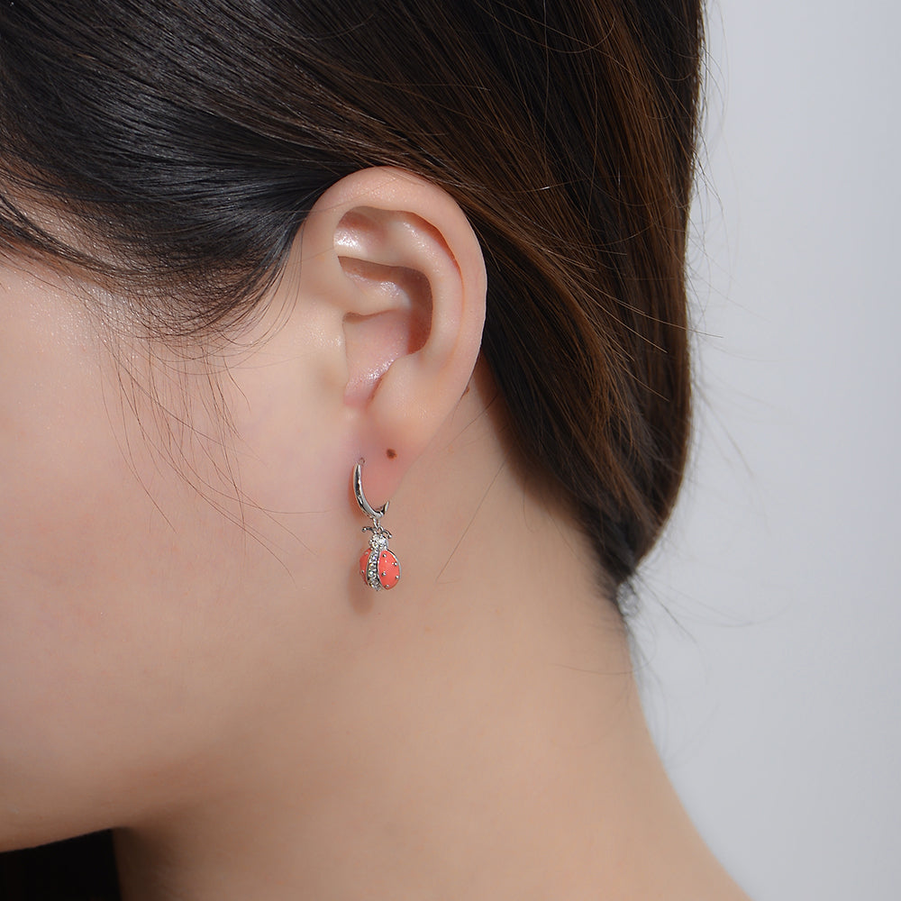 High Quality rZircon Fashion Insect Shape Red Ladybug Hoop Huggie Earrings
