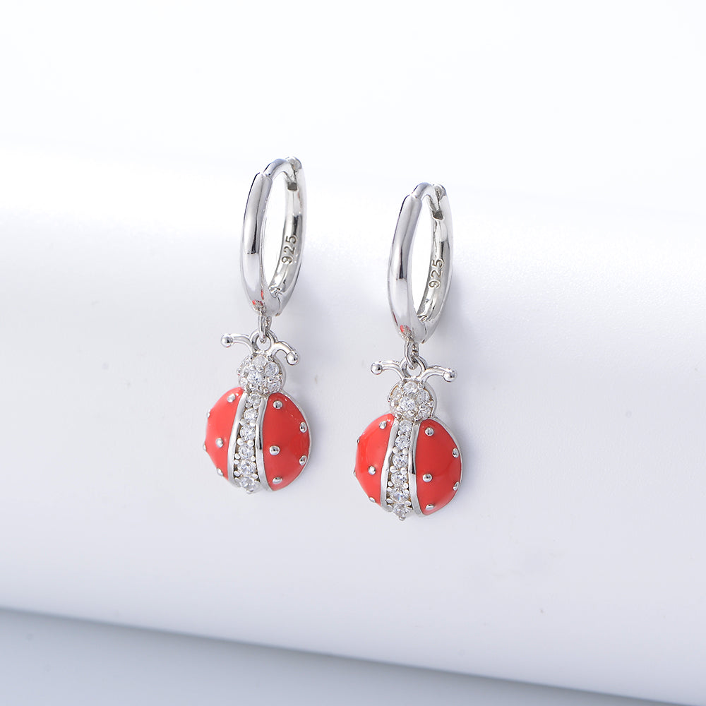 High Quality rZircon Fashion Insect Shape Red Ladybug Hoop Huggie Earrings