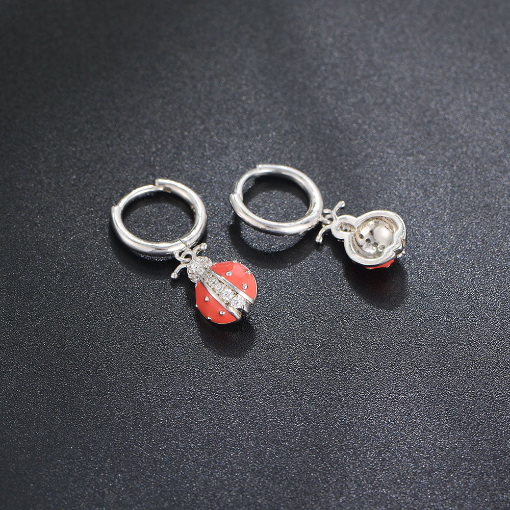 High Quality rZircon Fashion Insect Shape Red Ladybug Hoop Huggie Earrings