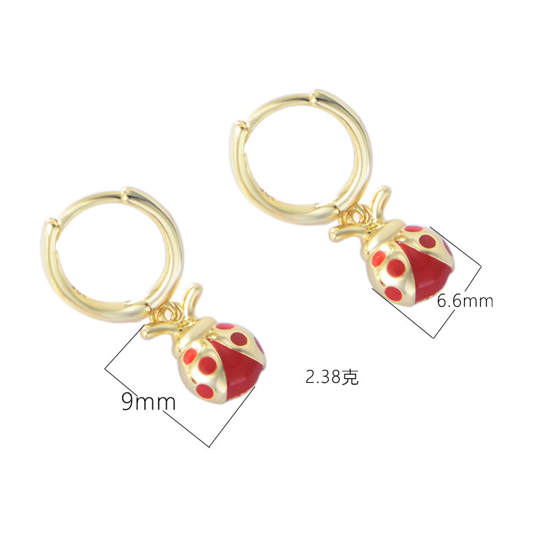 Trendy Ladybug Silver Earrings Jewelry 14K Gold Plated Hoop Earrings