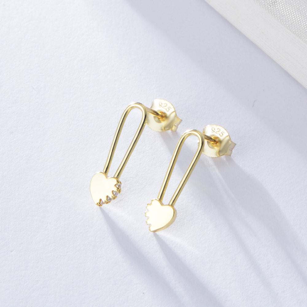 Minimalist 925 Silver Heart Shape Pin Stud Earrings