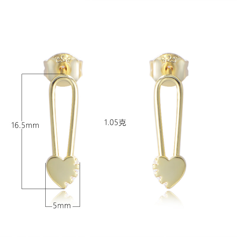 Minimalist 925 Silver Heart Shape Pin Stud Earrings