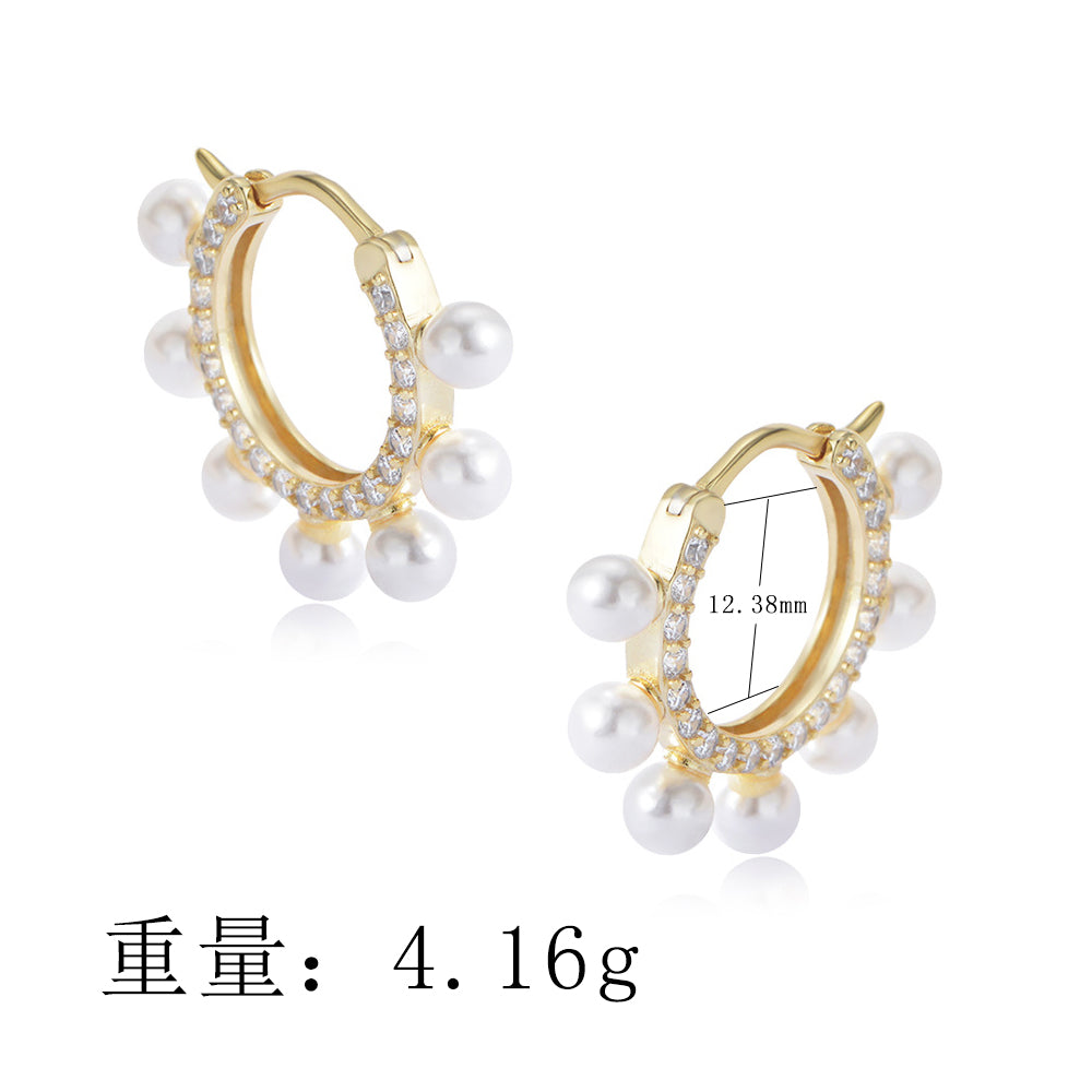 925 Sterling Silver Gold Plated Full Round Pearl Hoop Huggie Earrings