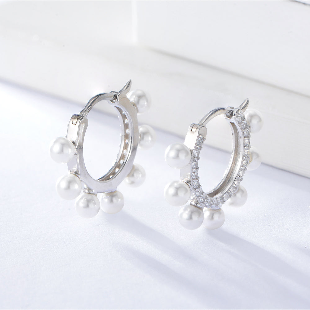 Gold Plated Full Round Pearl Hoop Huggie Earrings