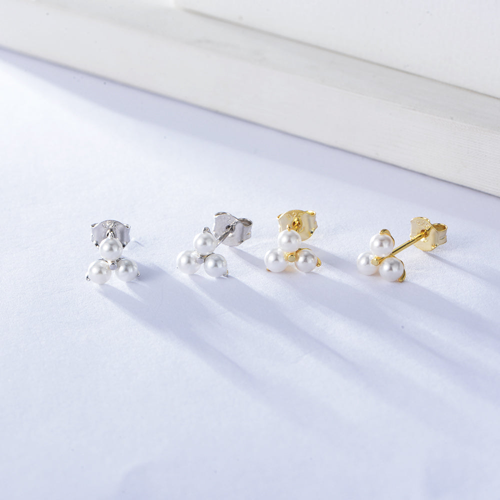 Trendy Gold Plated Jewelry Elegant Sterling Silver Pearl Stud Earring