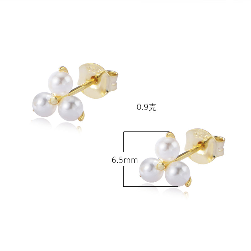 Trendy Gold Plated Jewelry Elegant Sterling Silver Pearl Stud Earring