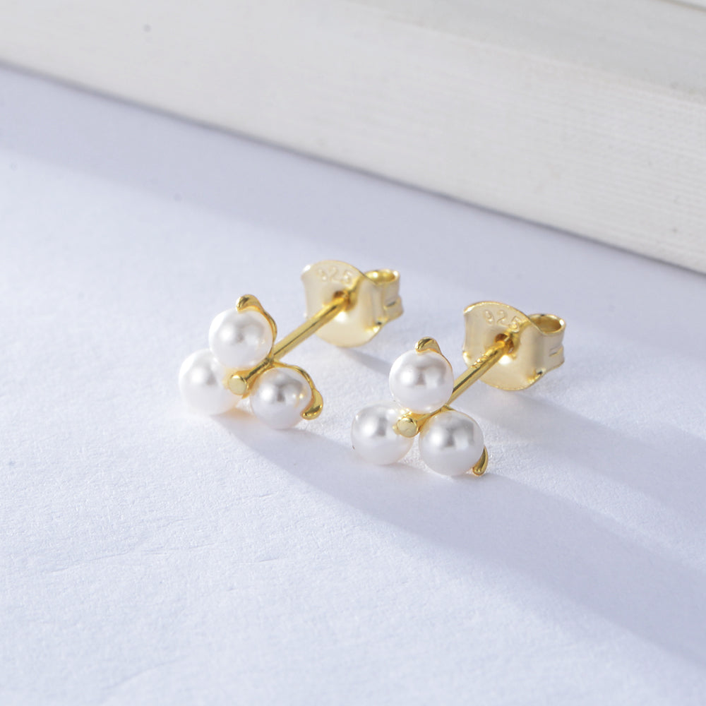 Trendy Gold Plated Jewelry Elegant Sterling Silver Pearl Stud Earring