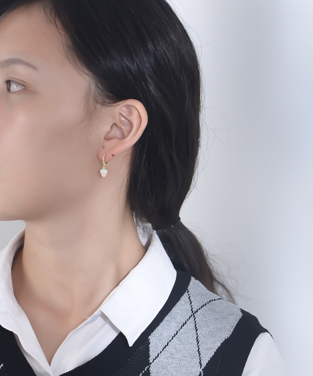 Jewelry Strawberry Sweetheart Girl Drop Oil Hoop Earrings