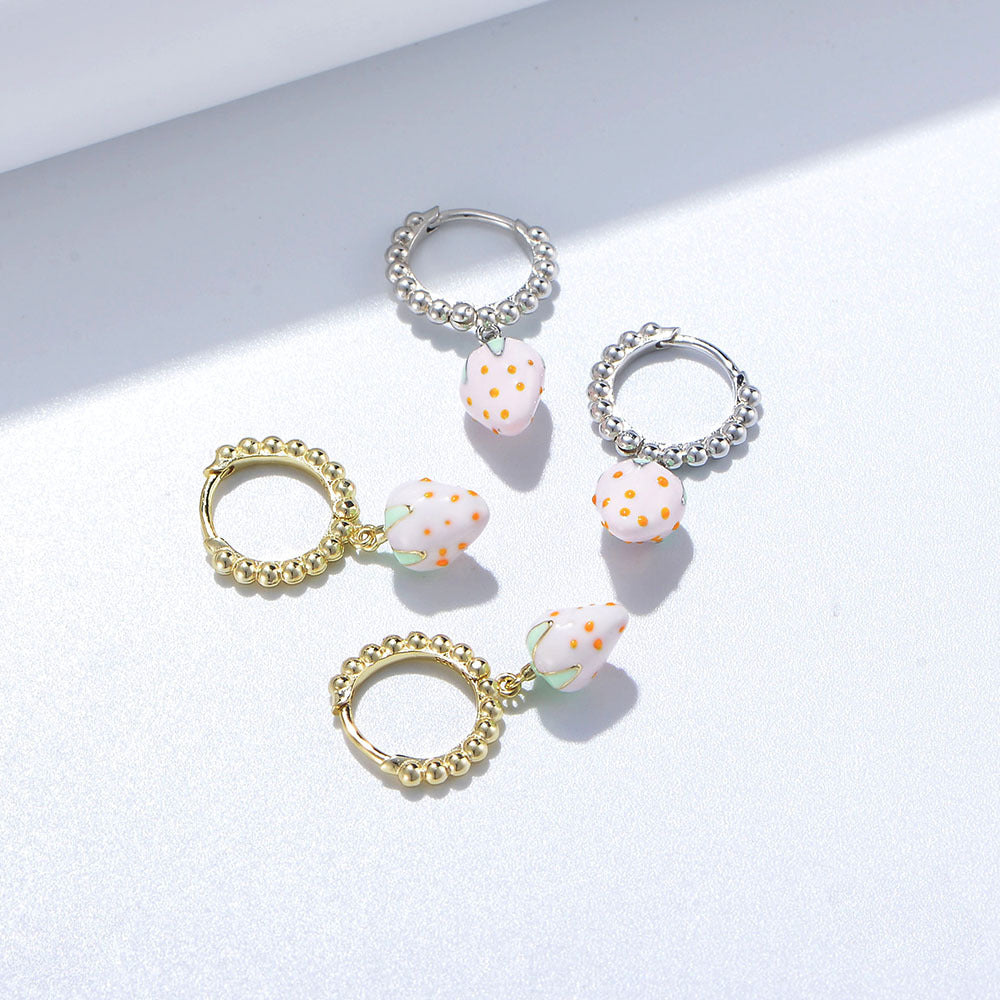 Jewelry Strawberry Sweetheart Girl Drop Oil Hoop Earrings