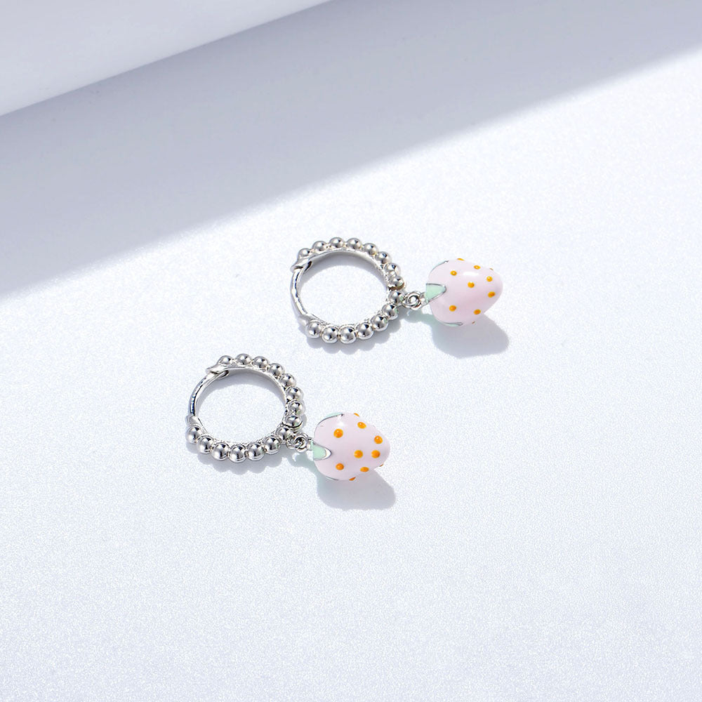 Jewelry Strawberry Sweetheart Girl Drop Oil Hoop Earrings