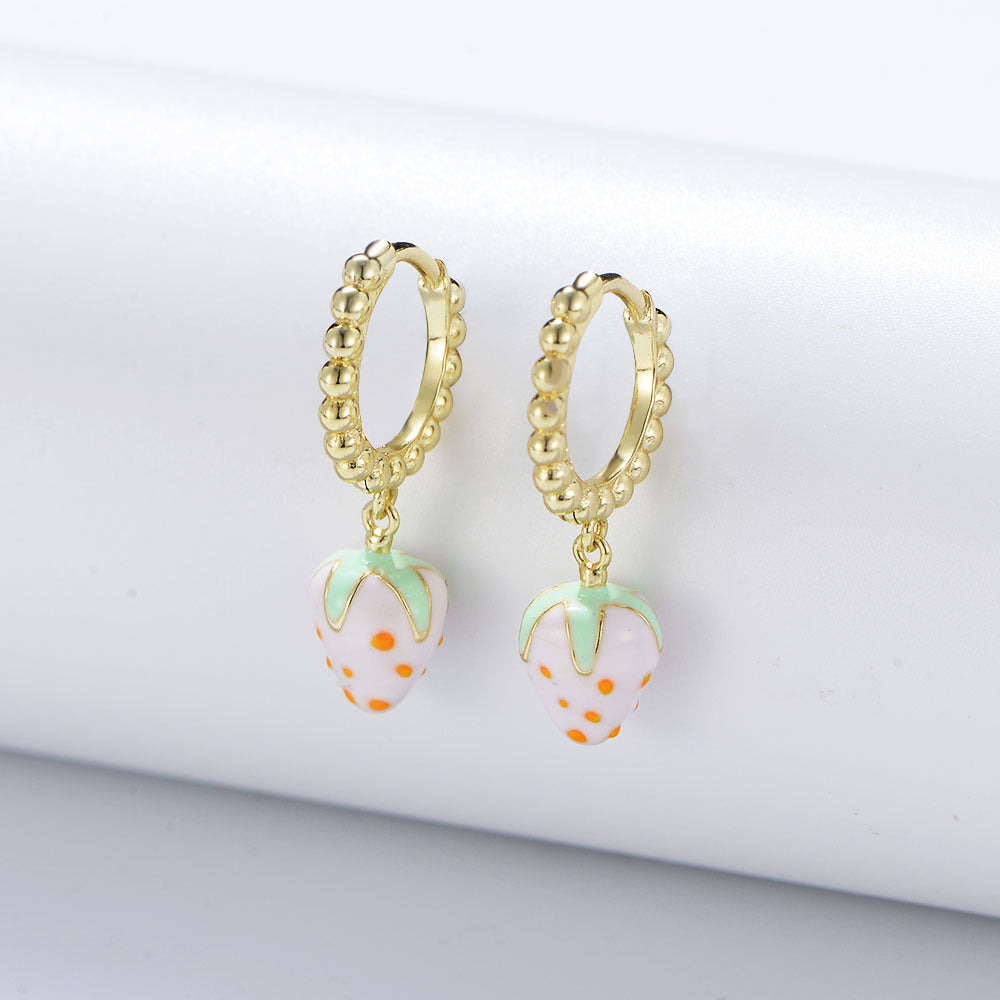 Jewelry Strawberry Sweetheart Girl Drop Oil Hoop Earrings