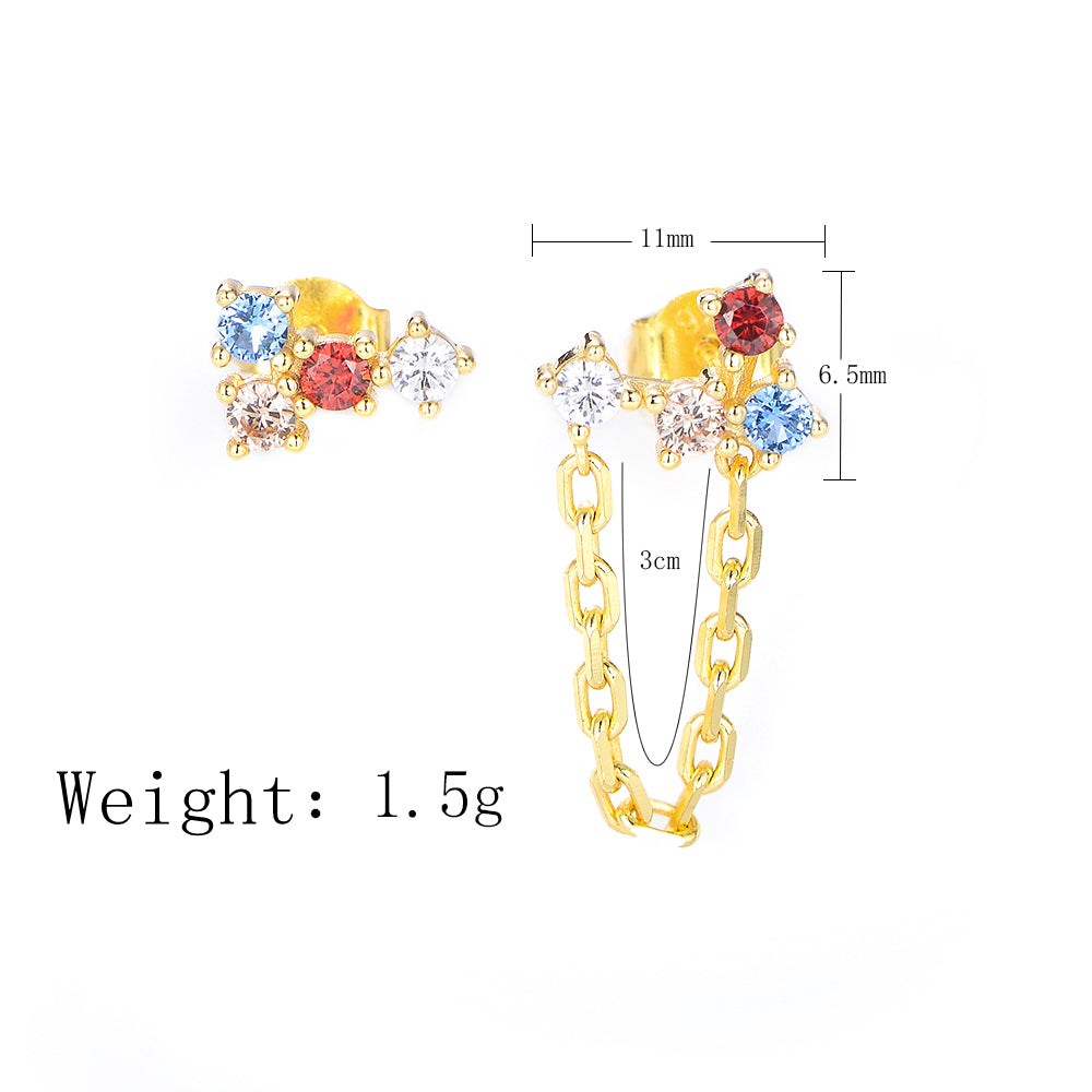 925 Silver Fashion Summer Jewelry Irregular Multicolor CZ Gold Chain Earrings