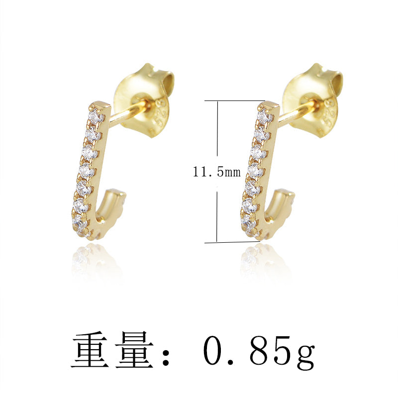 Fashion 925 Sterling Silver Minimalist Hook Earring Jewelry Gold Plated Zircon Stud Earring