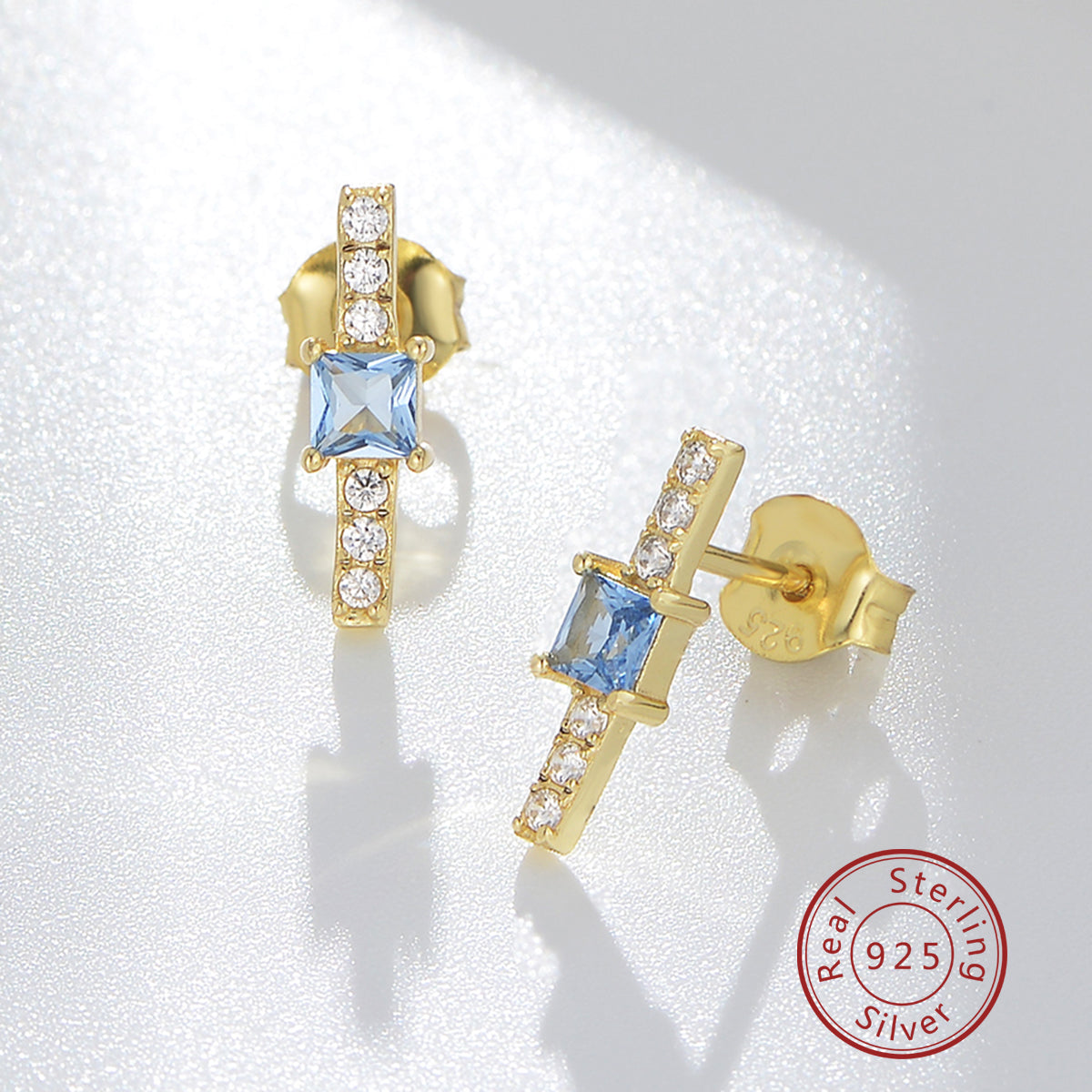 Minimalist Geometric Cubic Zircon Bar 925 Silver Stud Earrings