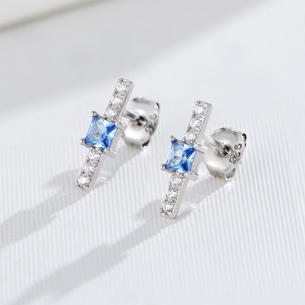 Minimalist Geometric Cubic Zircon Bar 925 Silver Stud Earrings
