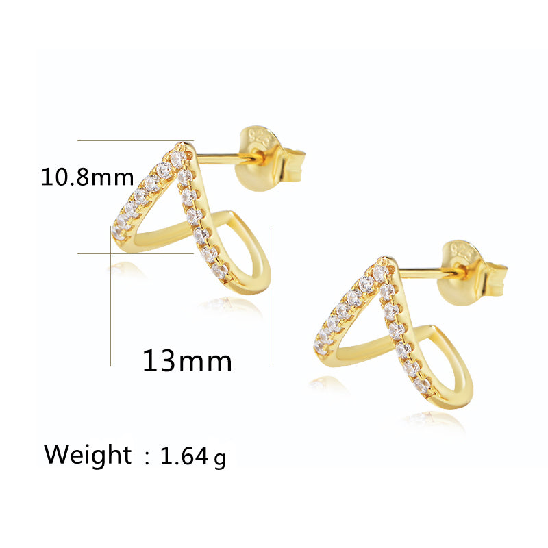 Exquisite S925 Silver Geometric Line Zircon Earrings