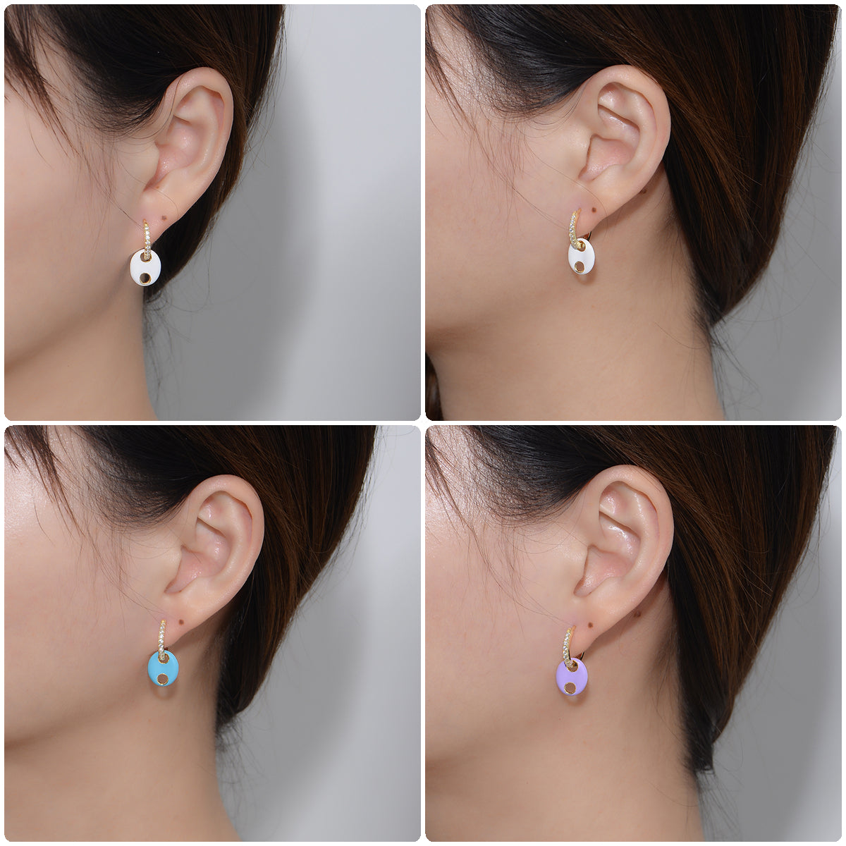 Cubic Zirconia Geometric Enamel Double Hole Pig Nose Hoop Earrings