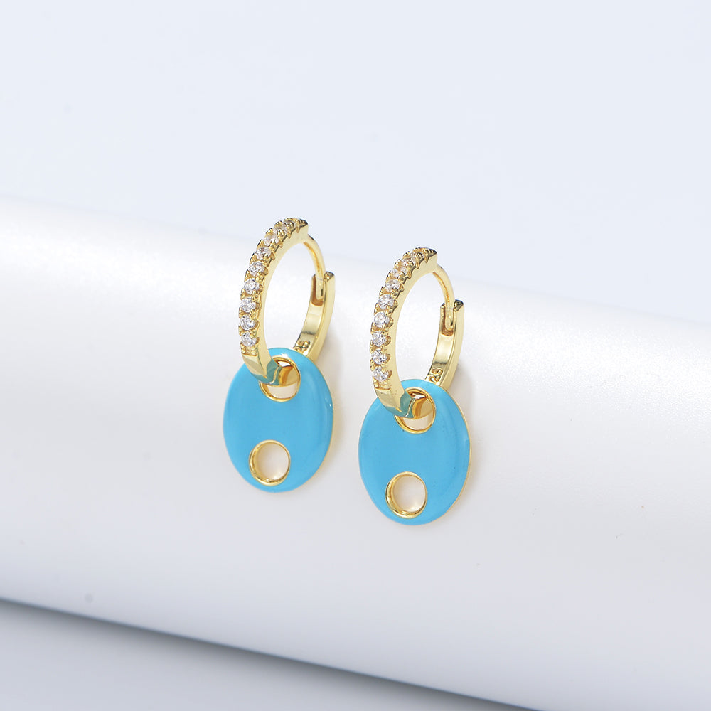 Cubic Zirconia Geometric Enamel Double Hole Pig Nose Hoop Earrings