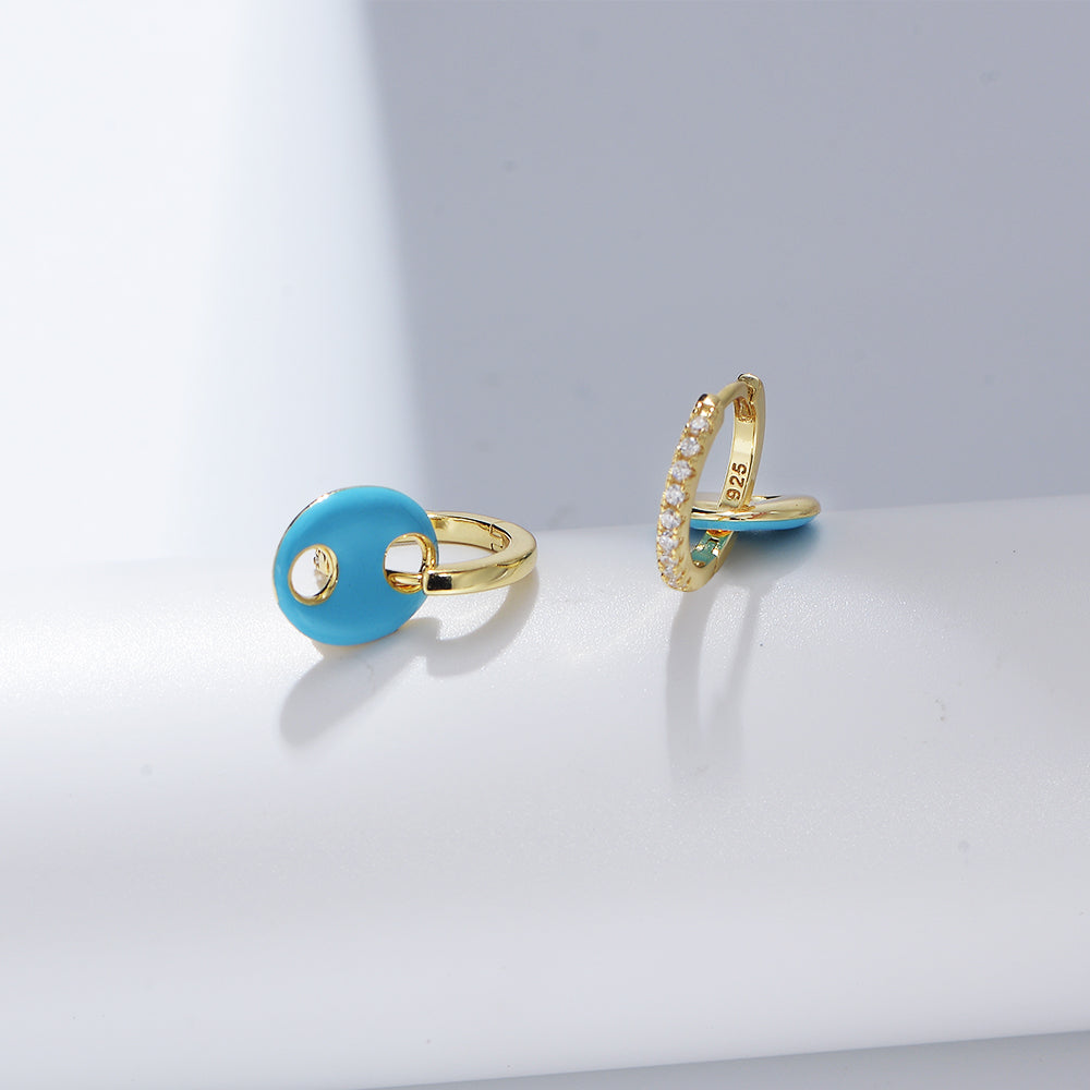 Cubic Zirconia Geometric Enamel Double Hole Pig Nose Hoop Earrings