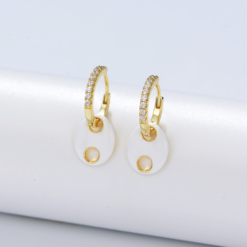 Cubic Zirconia Geometric Enamel Double Hole Pig Nose Hoop Earrings