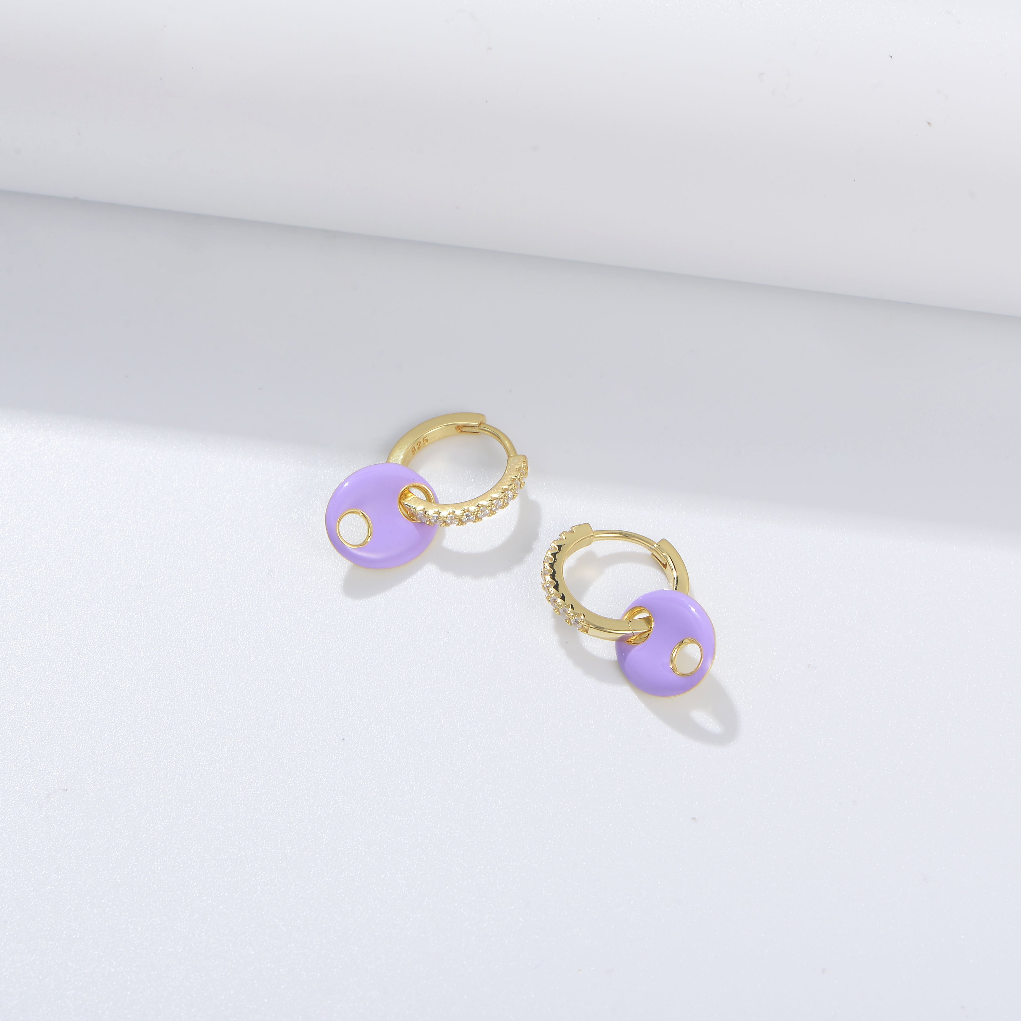 Cubic Zirconia Geometric Enamel Double Hole Pig Nose Hoop Earrings