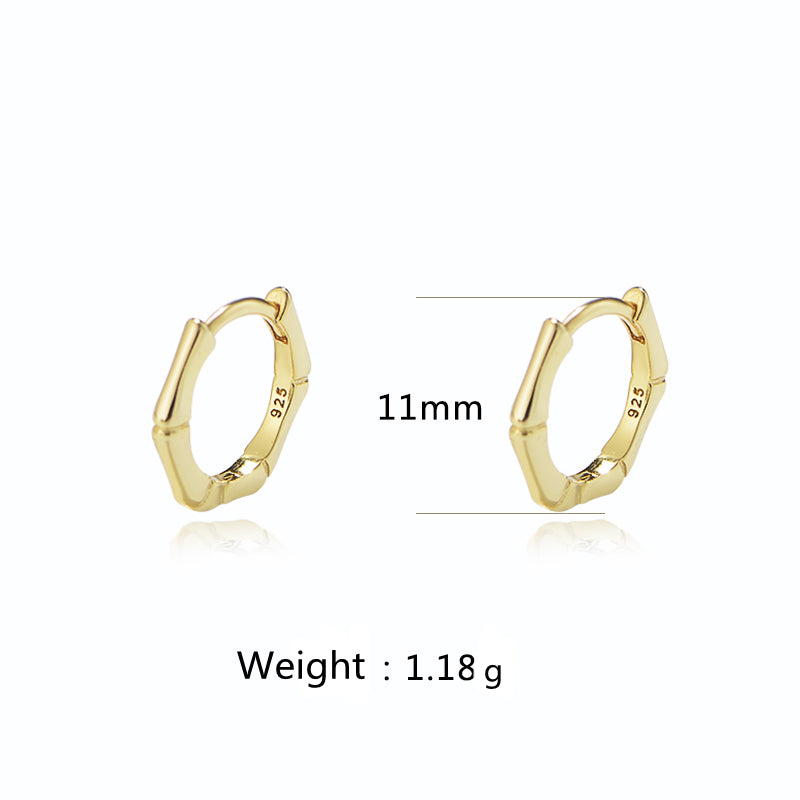 Minimalist Plant Plain Jewelry 925 Sterling Silver 14K Gold Plated Bamboo Knots Huggie Earrings