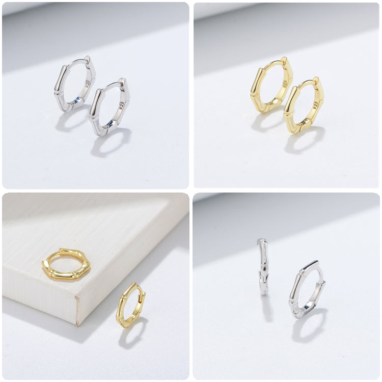 Minimalist Plant Plain Jewelry Bamboo Knots Huggie Earrings