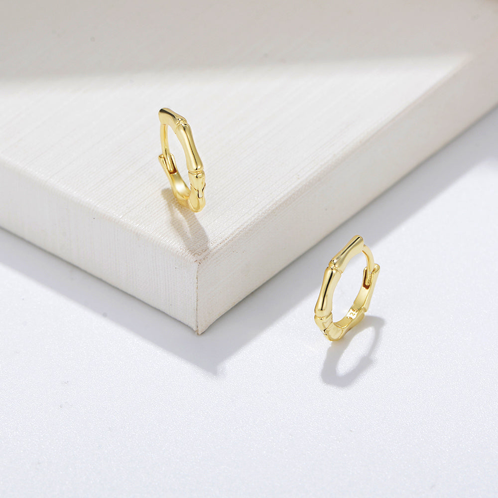 Minimalist Plant Plain Jewelry Bamboo Knots Huggie Earrings