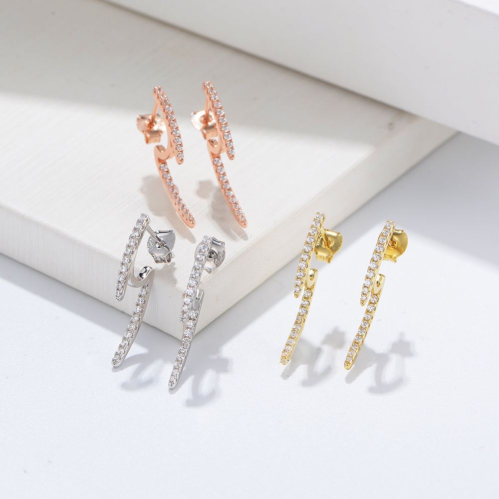 Fashion Cubic Zirconia Lightning Bolt Stud Earrings