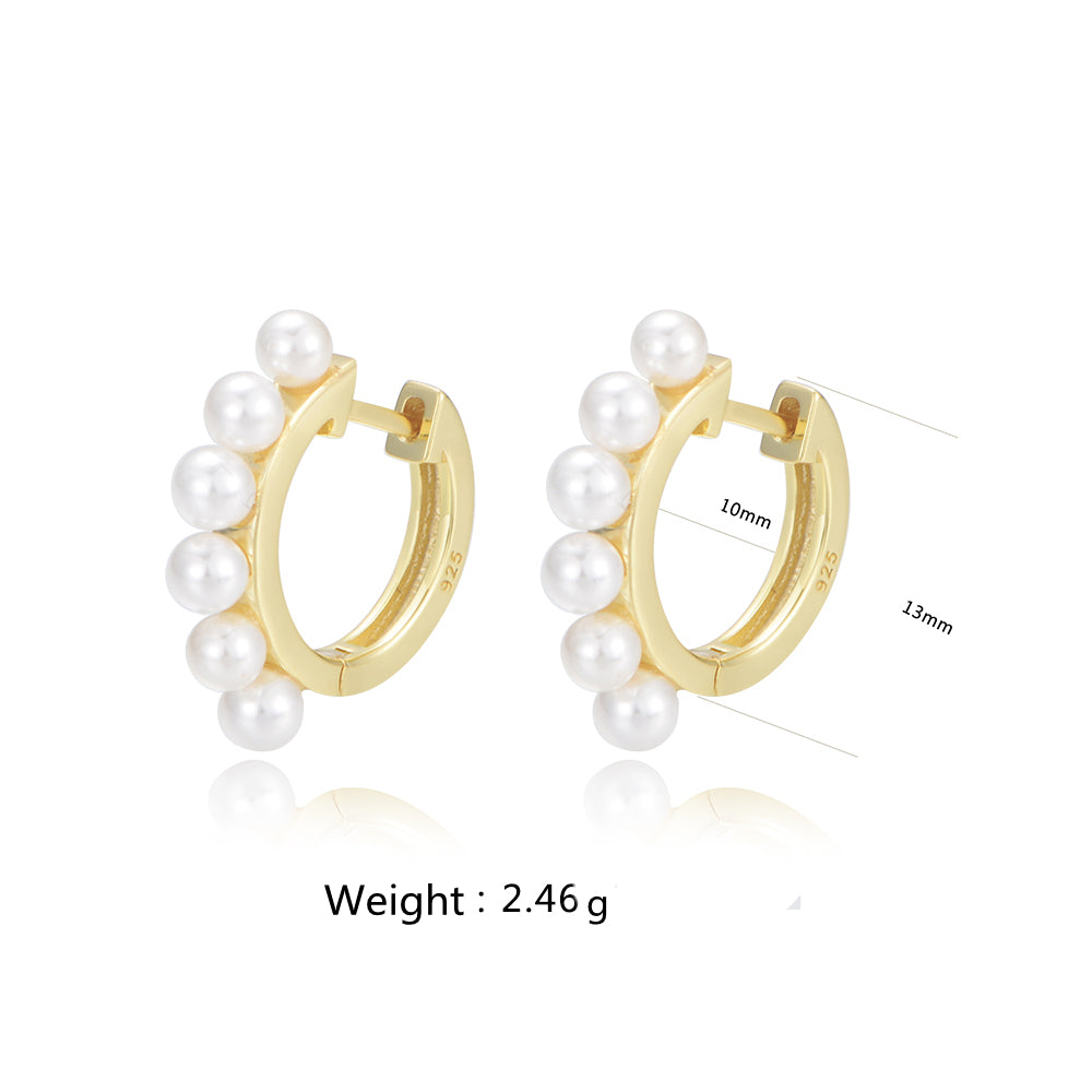 Fine Jewelry 925 Sterling Silver Gold Plated Pearl Hoop Huggie Earring