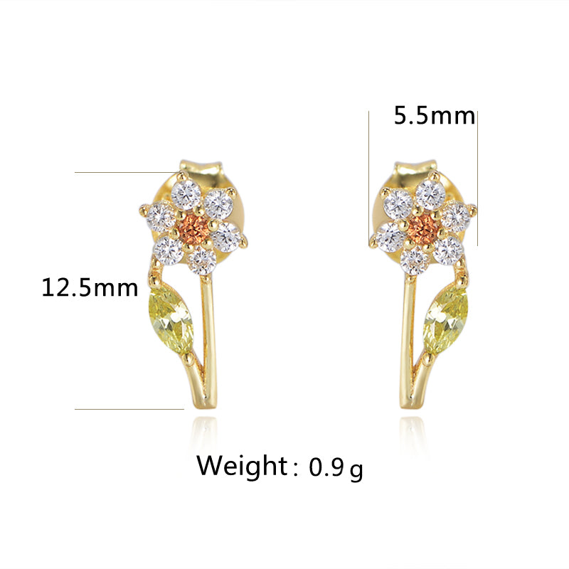 Fashion High Quality 925 Sterling Silver Gold Plated Flower Stud Earrings