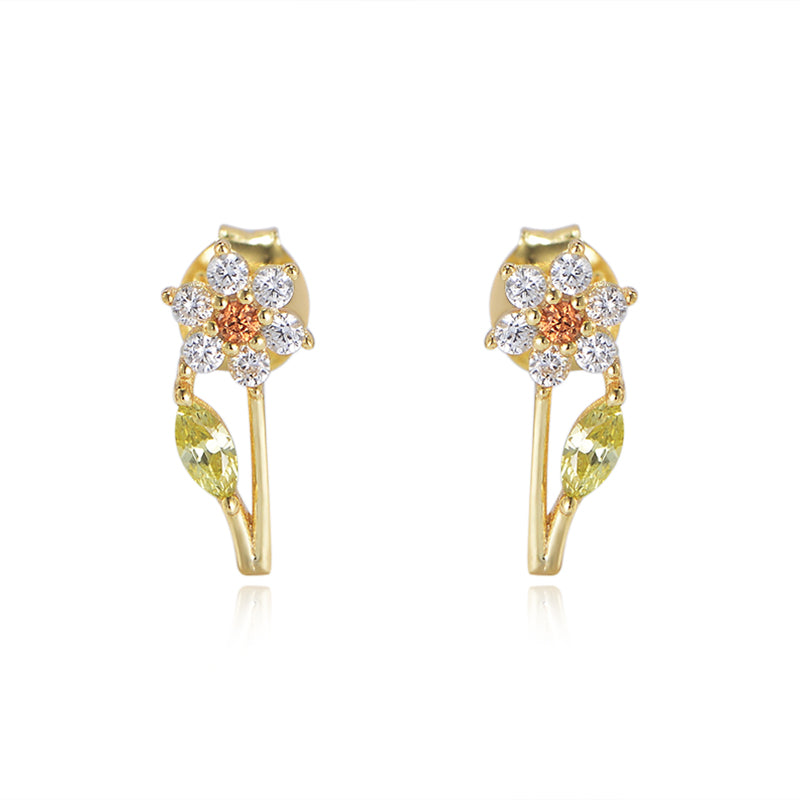 Fashion High Quality 925 Sterling Silver Gold Plated Flower Stud Earrings