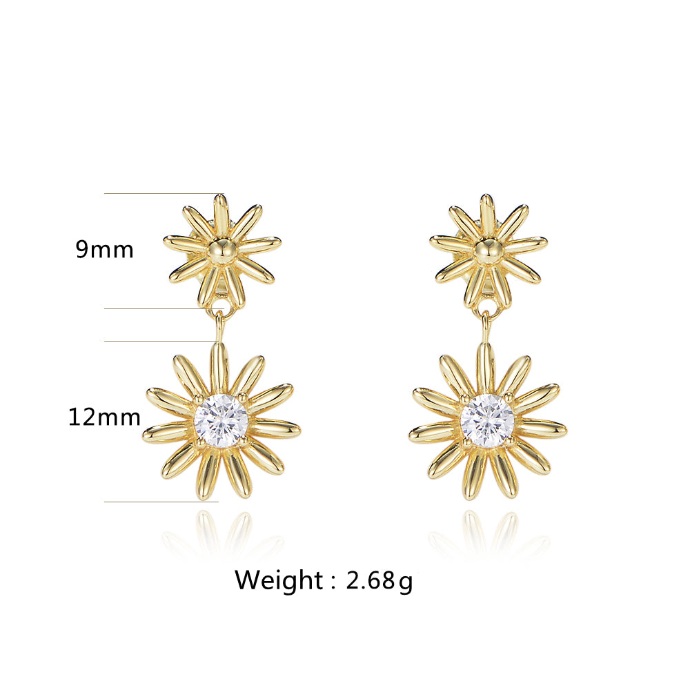 New Design 925 Sterling Silver Summer Sunflower Daisy Stud Earrings