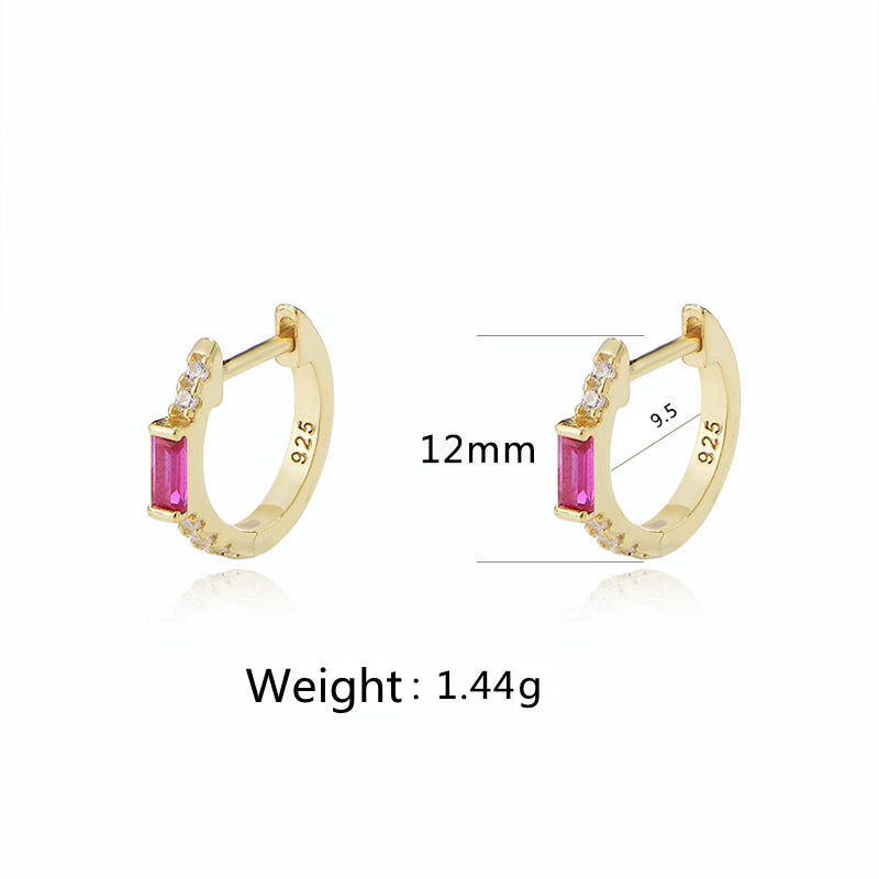 Fine Jewelry 925 Sterling Silver Gold Plated Ruby Cubic Zirconia Huggie Earrings