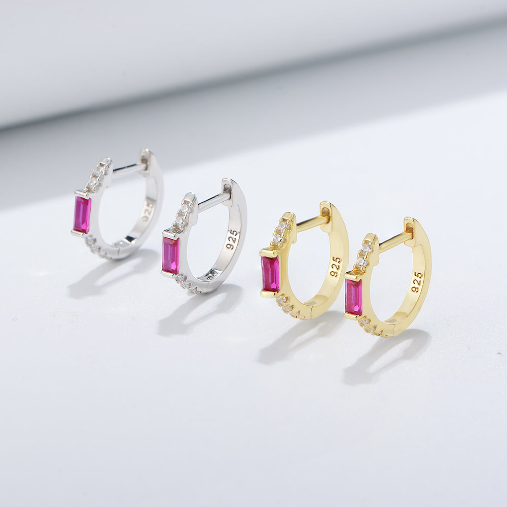 Fine Jewelry Gold Plated Ruby Cubic Zirconia Huggie Earrings