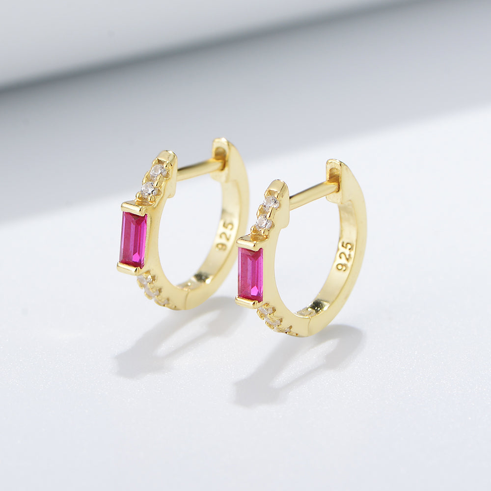 Fine Jewelry Gold Plated Ruby Cubic Zirconia Huggie Earrings