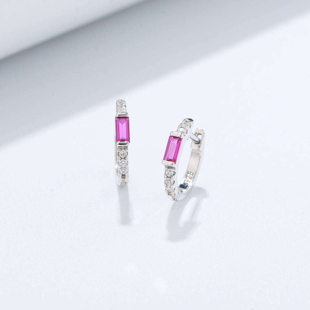 Fine Jewelry Gold Plated Ruby Cubic Zirconia Huggie Earrings