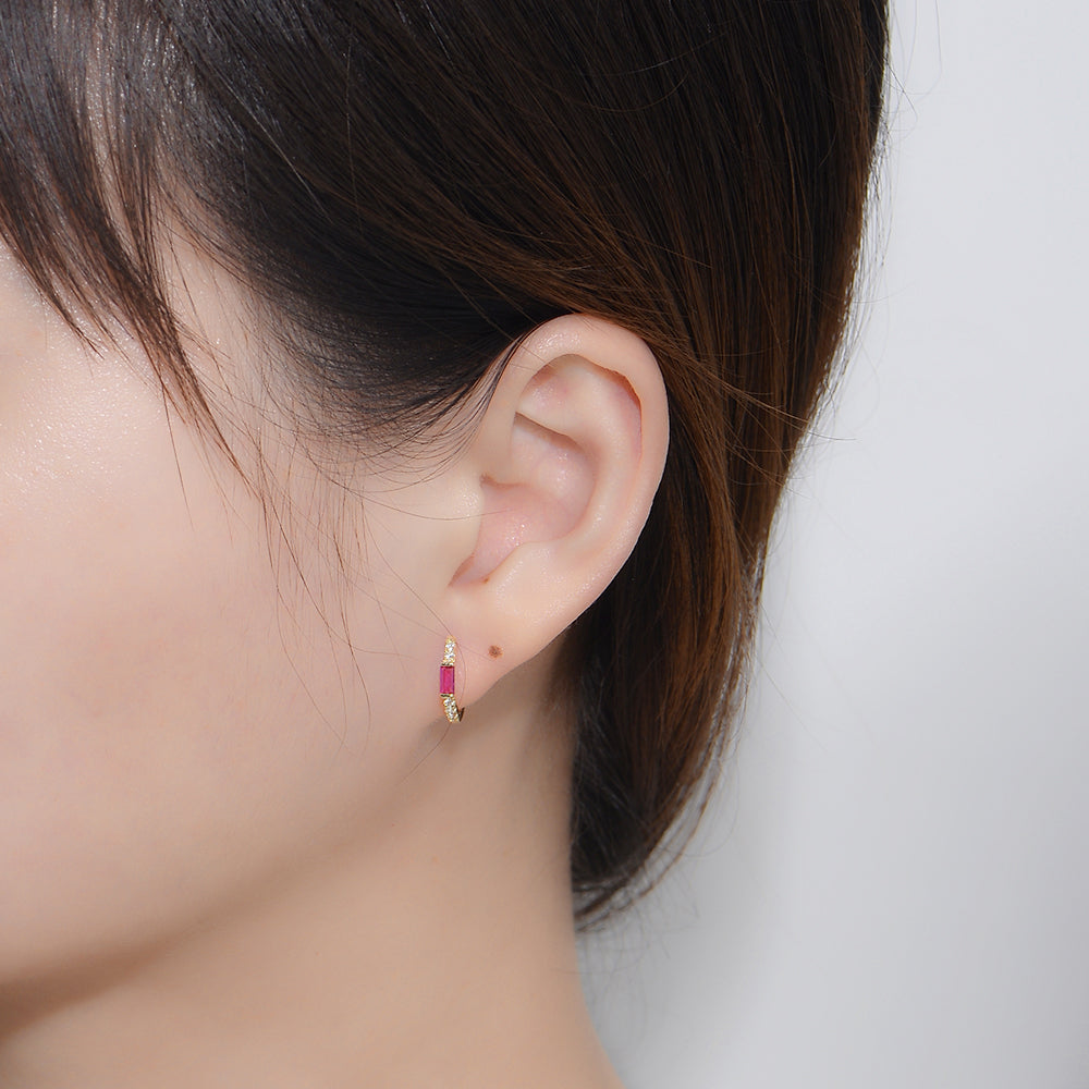 Fine Jewelry Gold Plated Ruby Cubic Zirconia Huggie Earrings