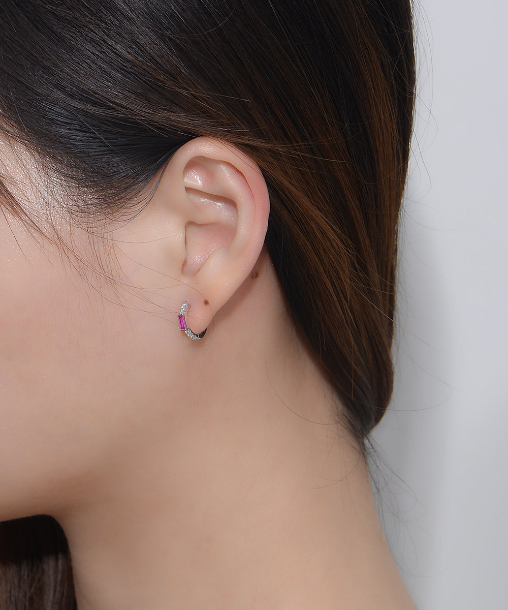 Fine Jewelry Gold Plated Ruby Cubic Zirconia Huggie Earrings