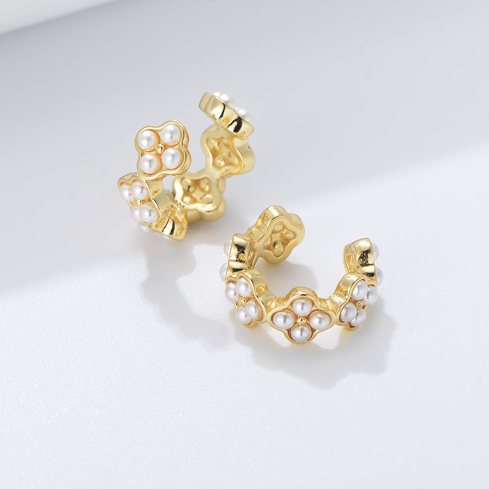 Fashion Gold Plated Pearl C Shape Cuff Earrings