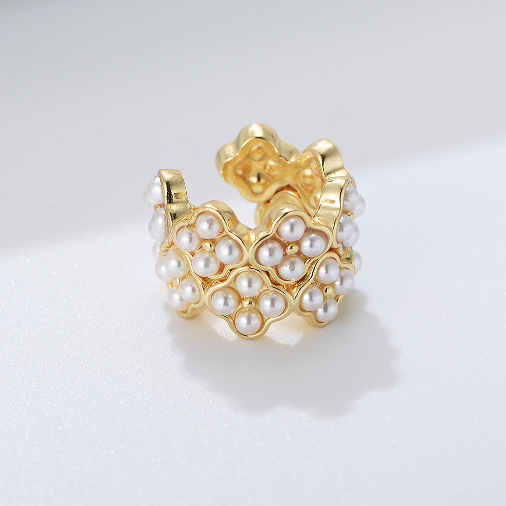 Fashion Gold Plated Pearl C Shape Cuff Earrings