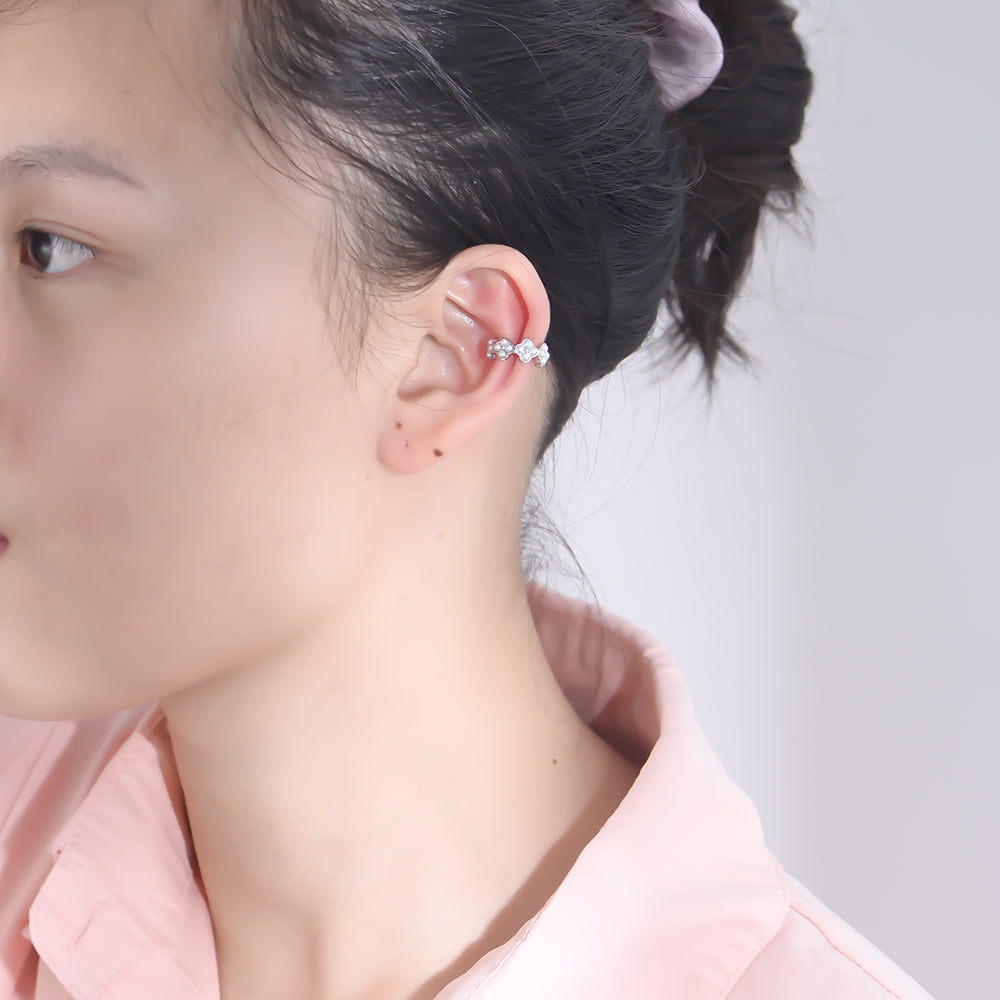 Fashion Gold Plated Pearl C Shape Cuff Earrings