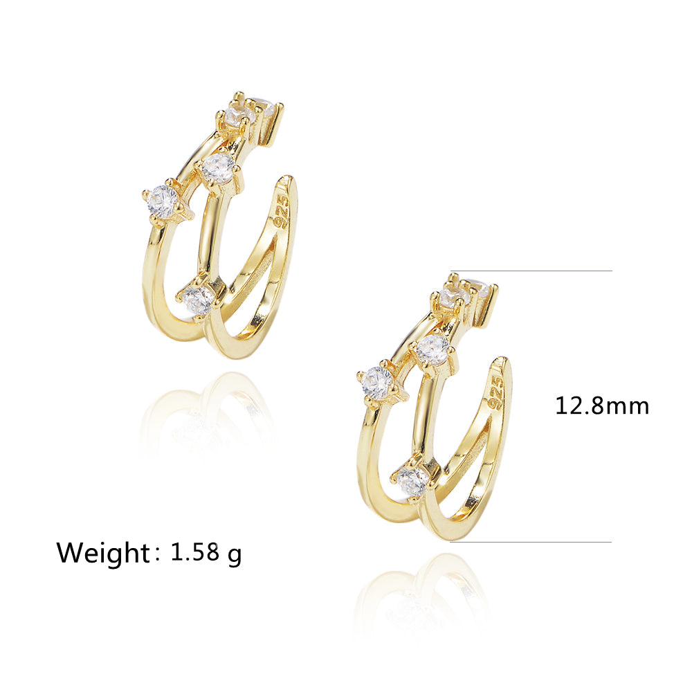 Minimalist 925 Sterling Silver Gold Plated Zircon No Piercing Dainty Cuff Earrings