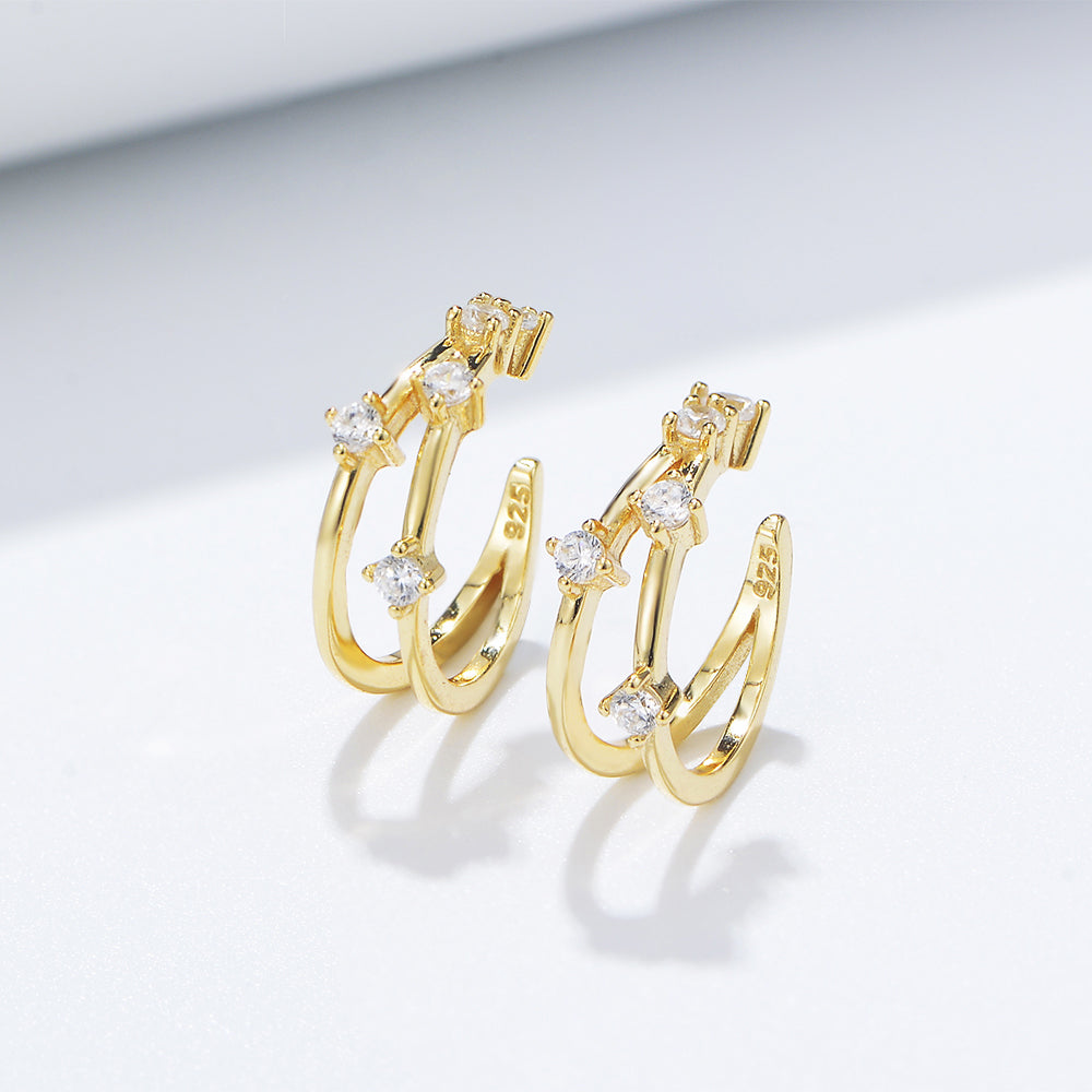 Minimalist Gold Plated Zircon No Piercing Dainty Cuff Earrings