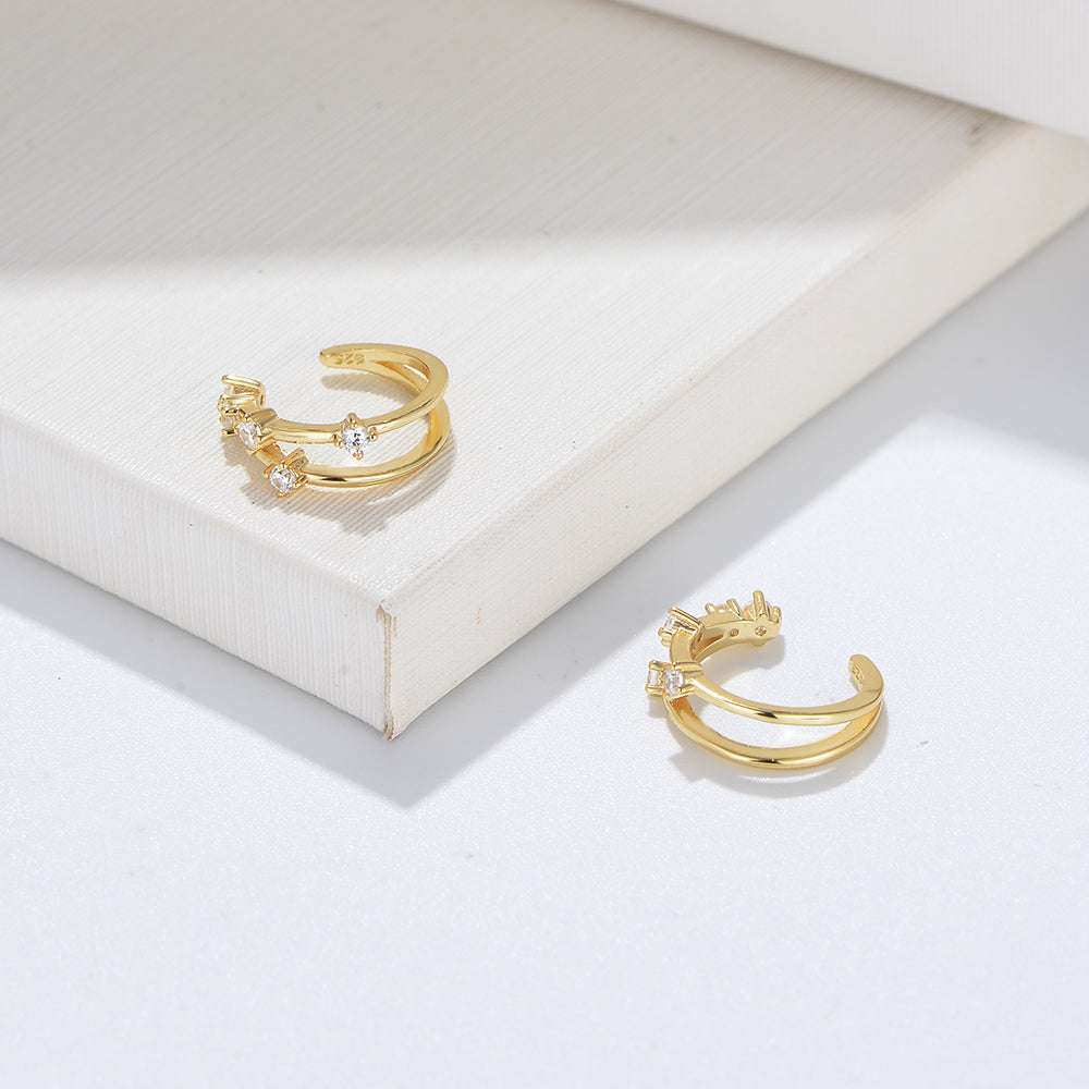 Minimalist Gold Plated Zircon No Piercing Dainty Cuff Earrings
