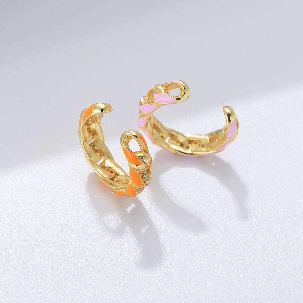 Clip on Twisted Pink Enamel Cuff Earrings