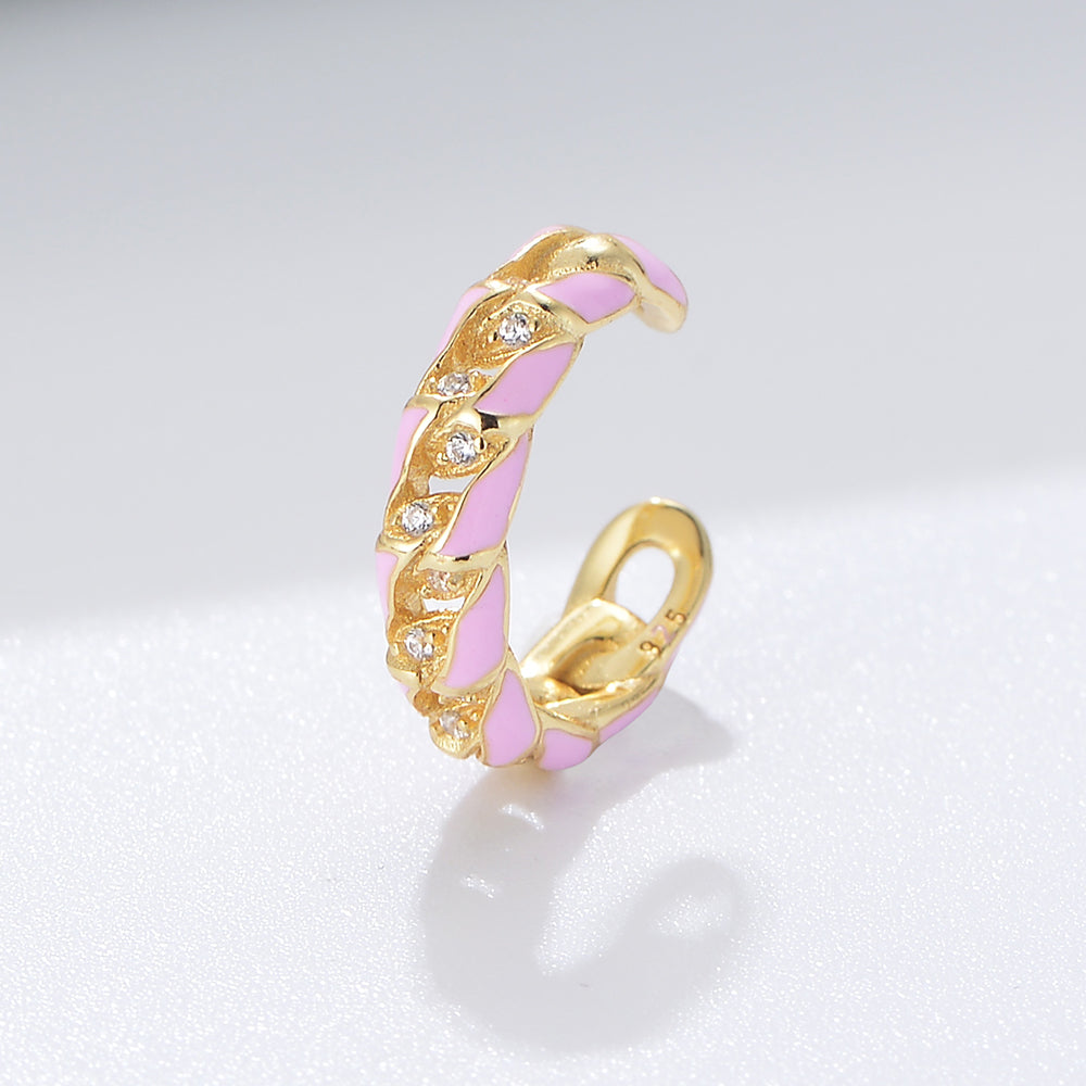 Clip on Twisted Pink Enamel Cuff Earrings