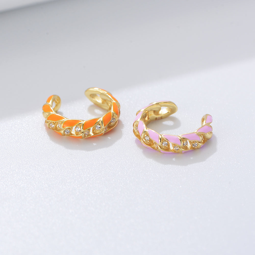 Clip on Twisted Pink Enamel Cuff Earrings