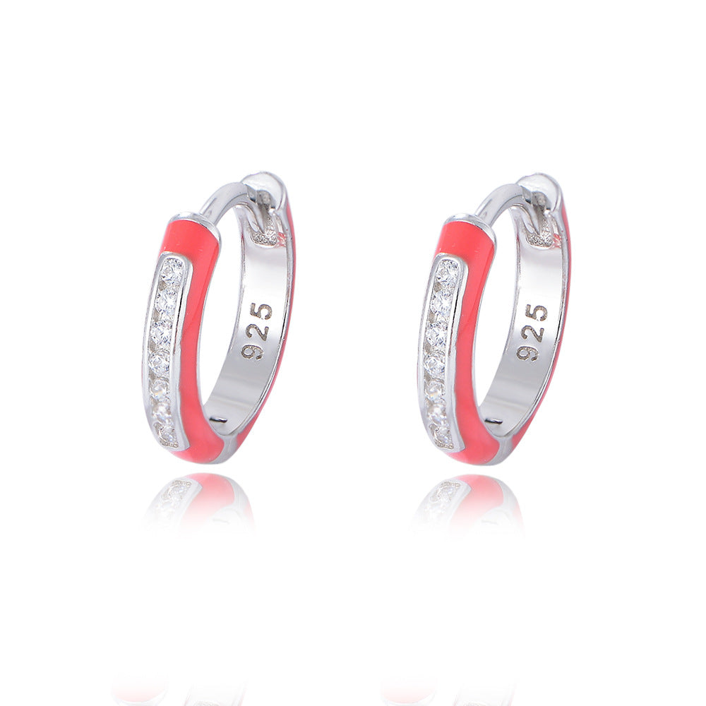 Trendy 925 Sterling Silver Jewelry Cubic Zirconia Enamel Huggie Earrings